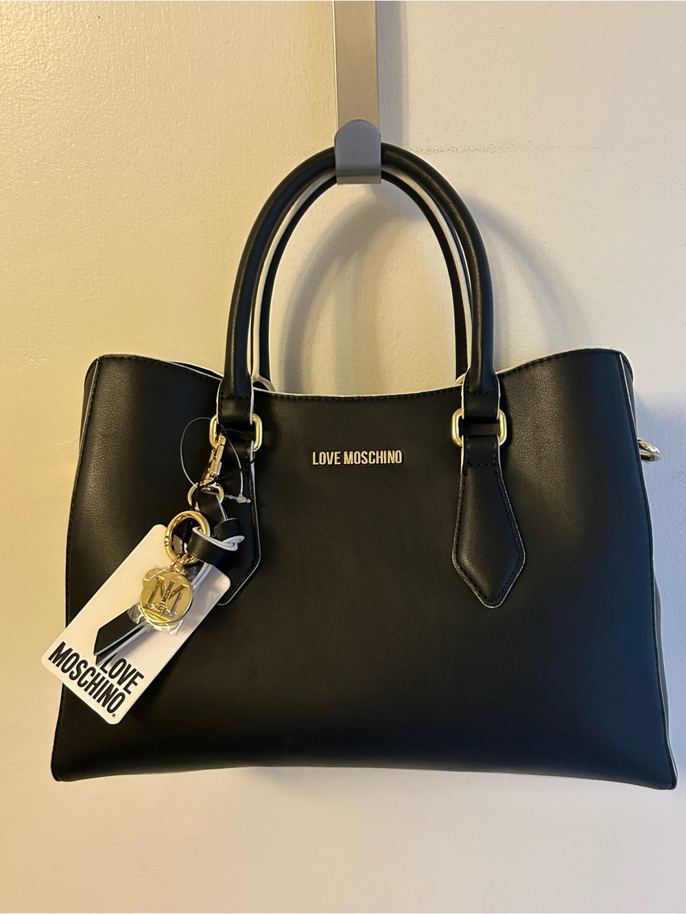 Love Moschino Black Satchel with White Trim and Gold Hardware